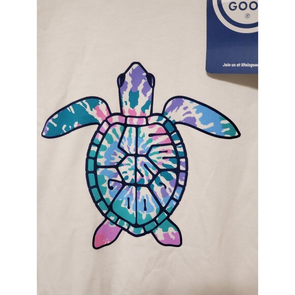 Life Is Good Women's Colorful Turtle Long Sleeve White T-Shirt Size LARGE - NEW - Picture 2 of 7